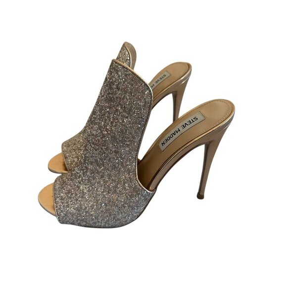 Steve Madden Sinful Pink Glitter Heels Open Toe Sandals Slides Size 7.5 Women's - Picture 2 of 10